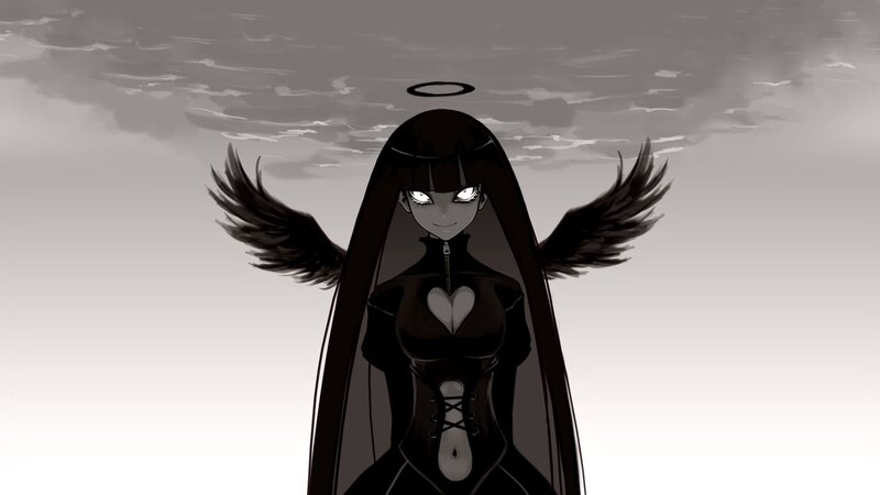 angelic figure with dark wings