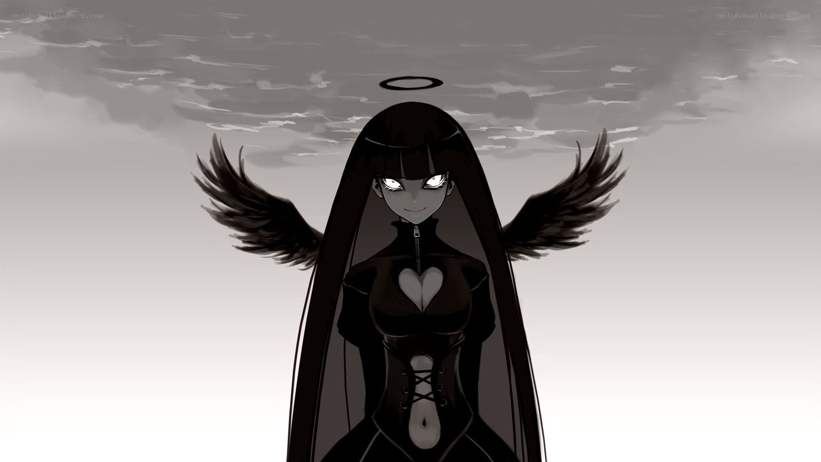 angelic figure with dark wings