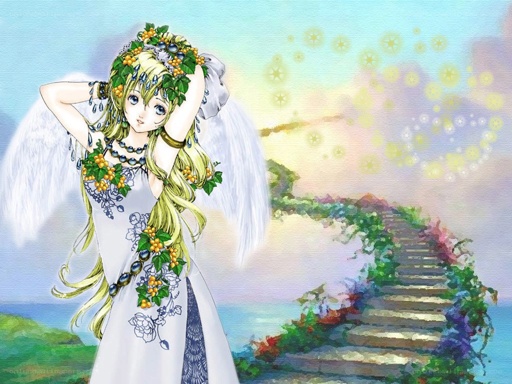 angelic figure with floral crown
