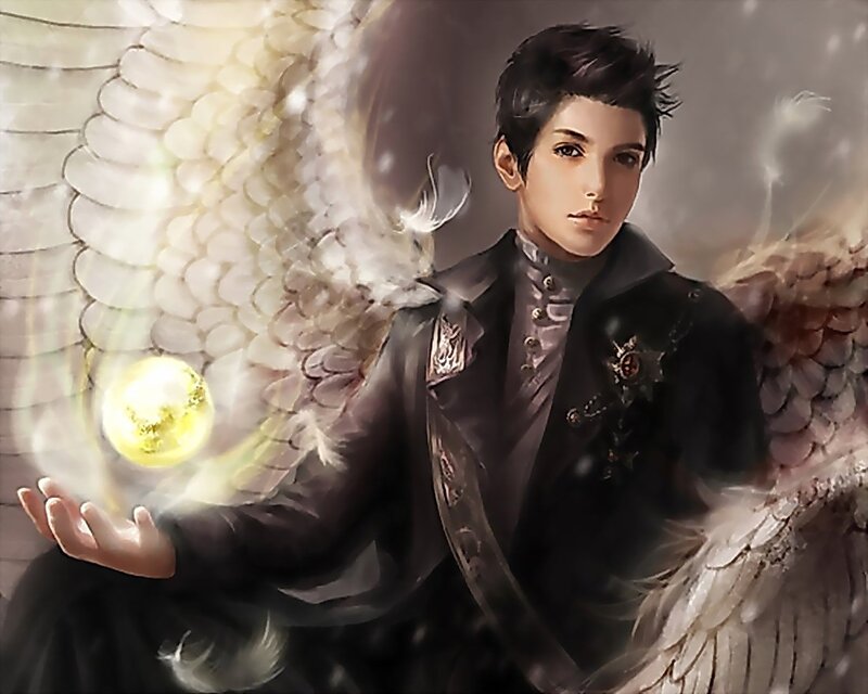 angelic figure with glowing orb