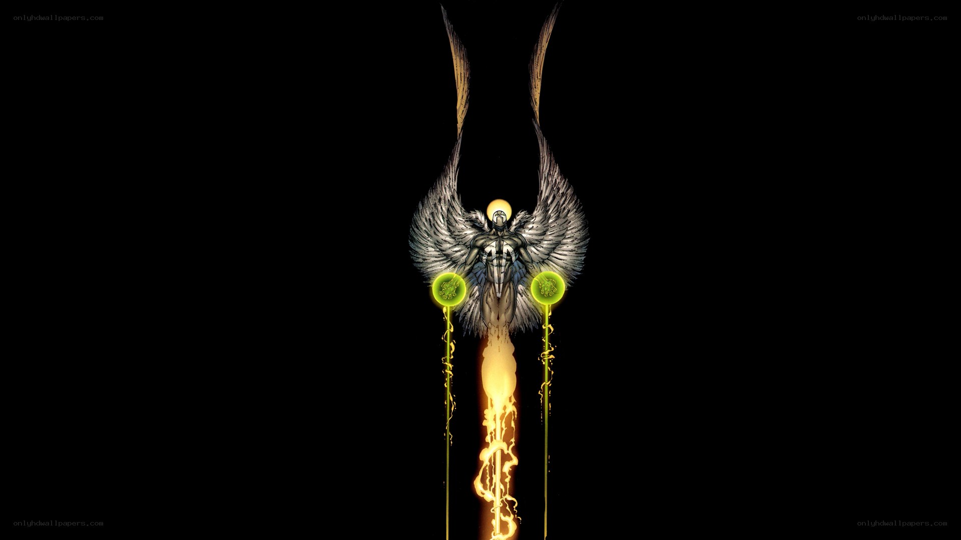 angelic figure with glowing orbs