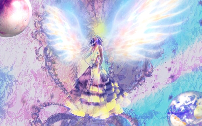 angelic figure with glowing wings