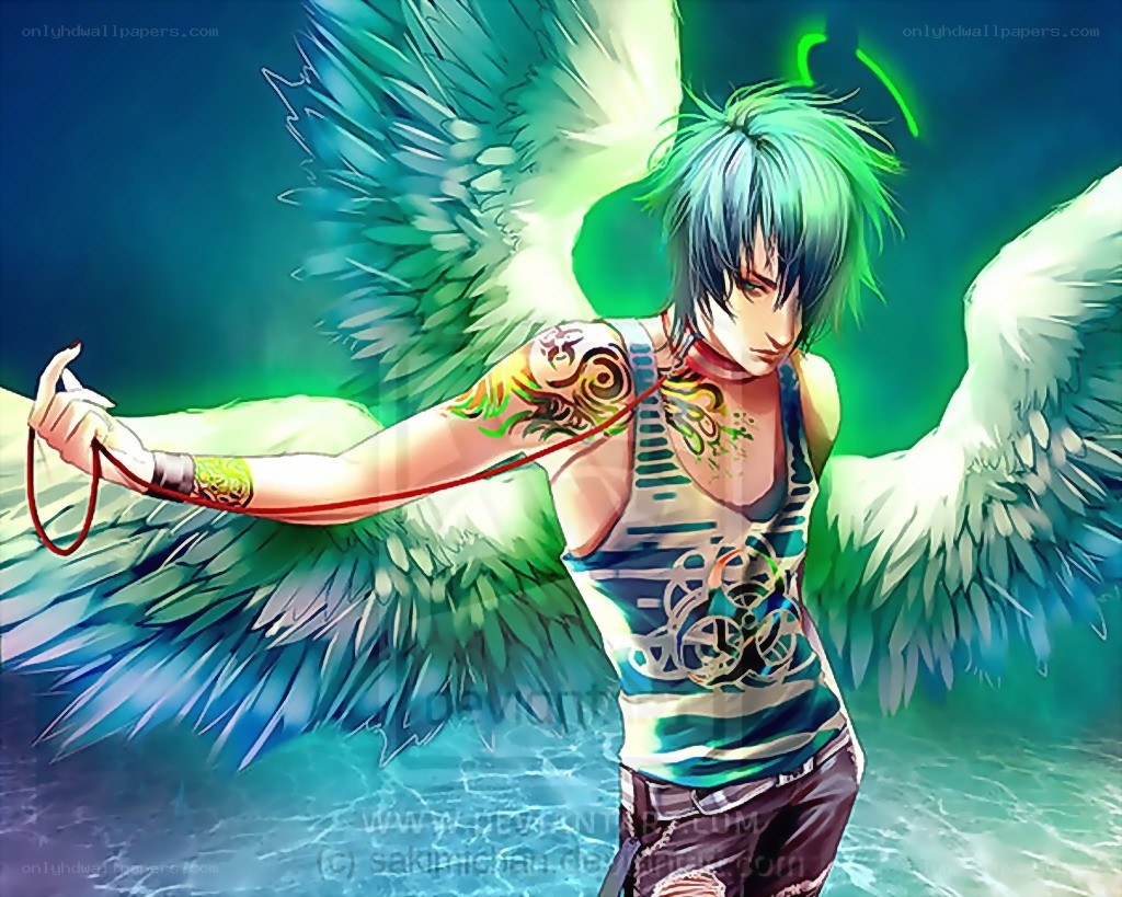 angelic figure with green wings