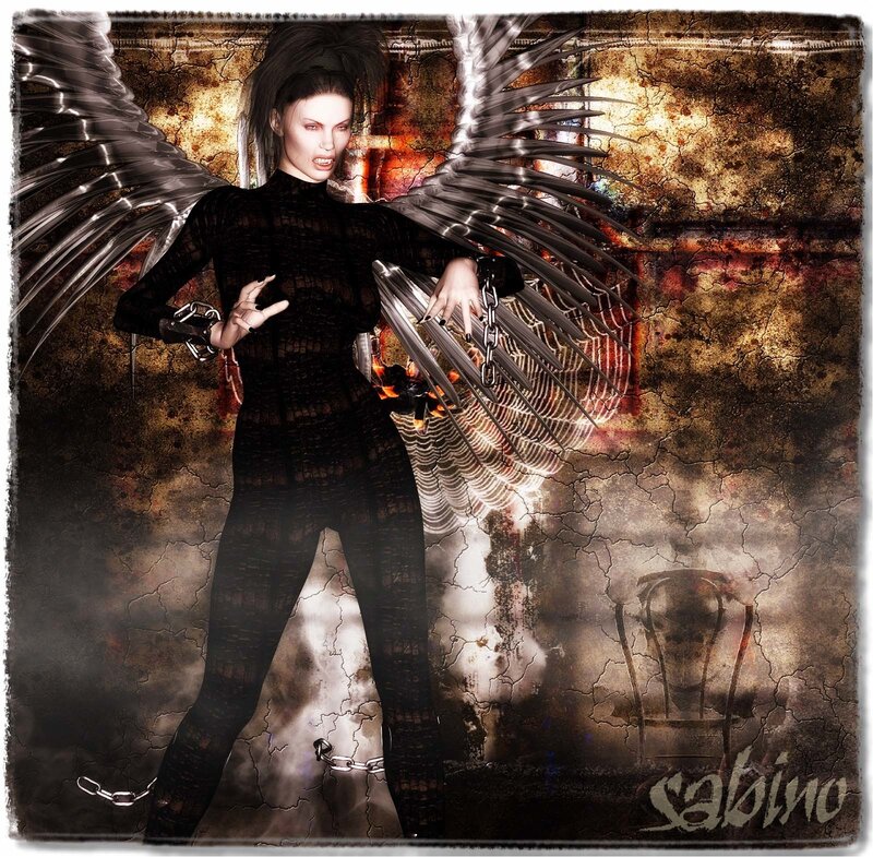 angelic figure with metallic wings