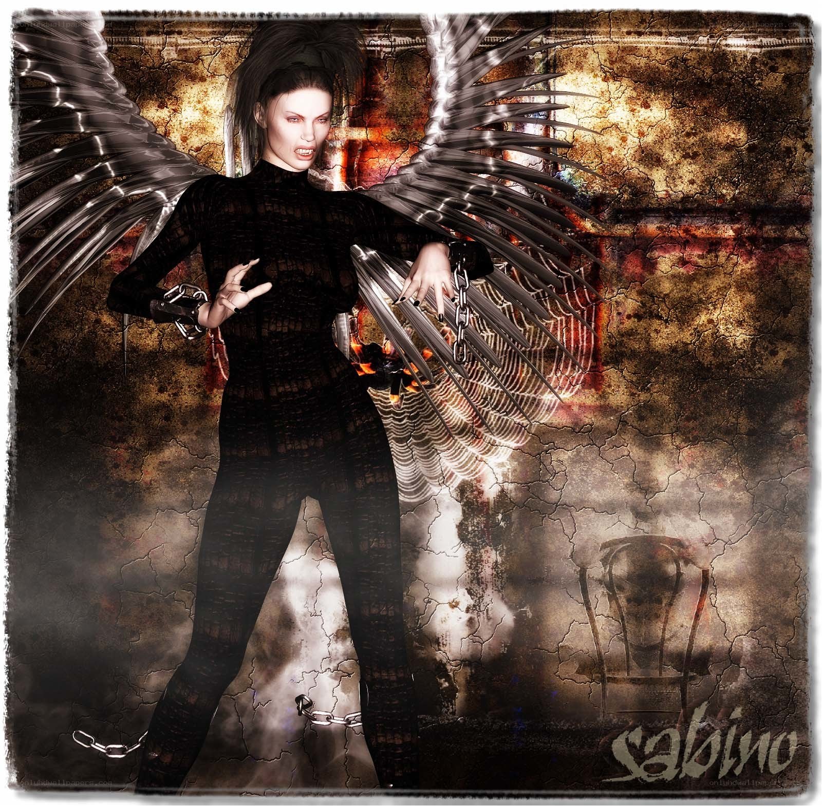 angelic figure with metallic wings