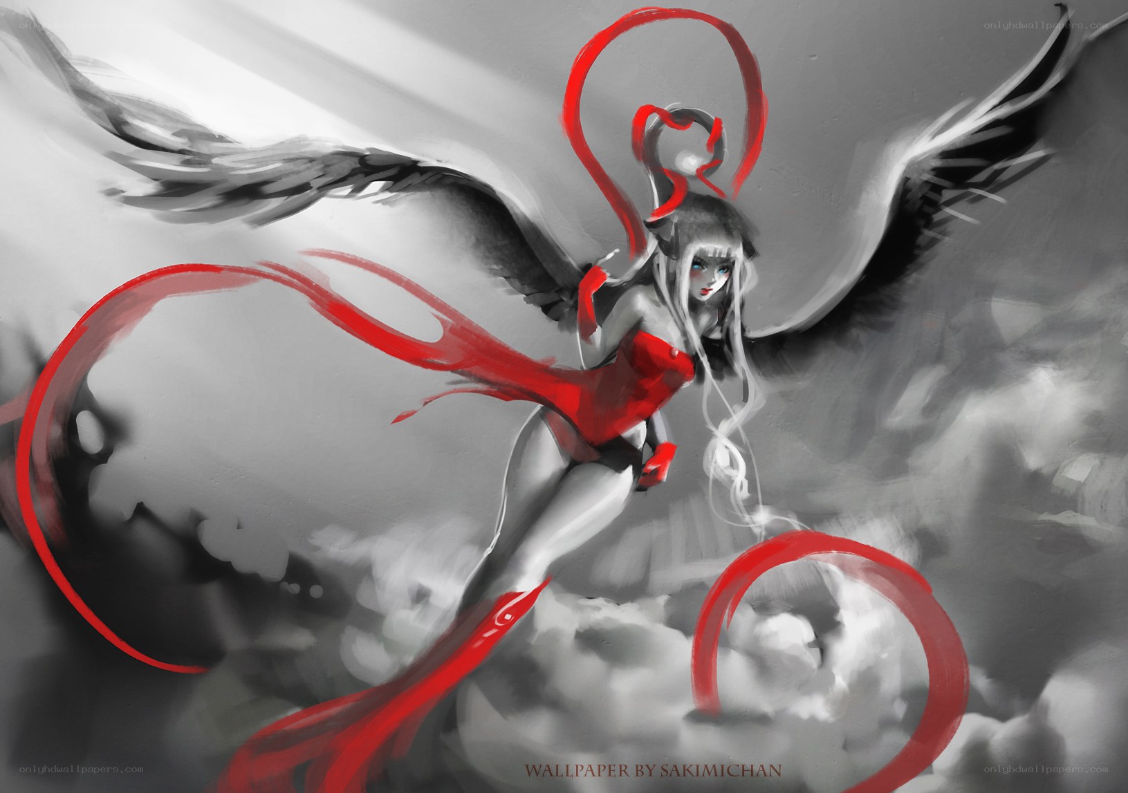 angelic figure with red accents