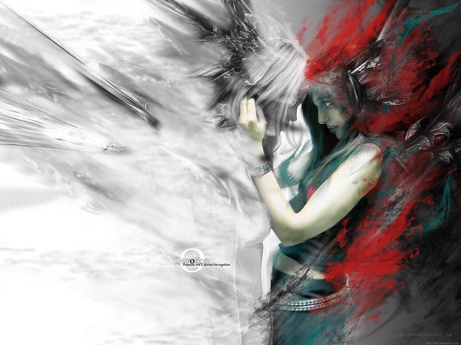 angelic figure with red and white wings