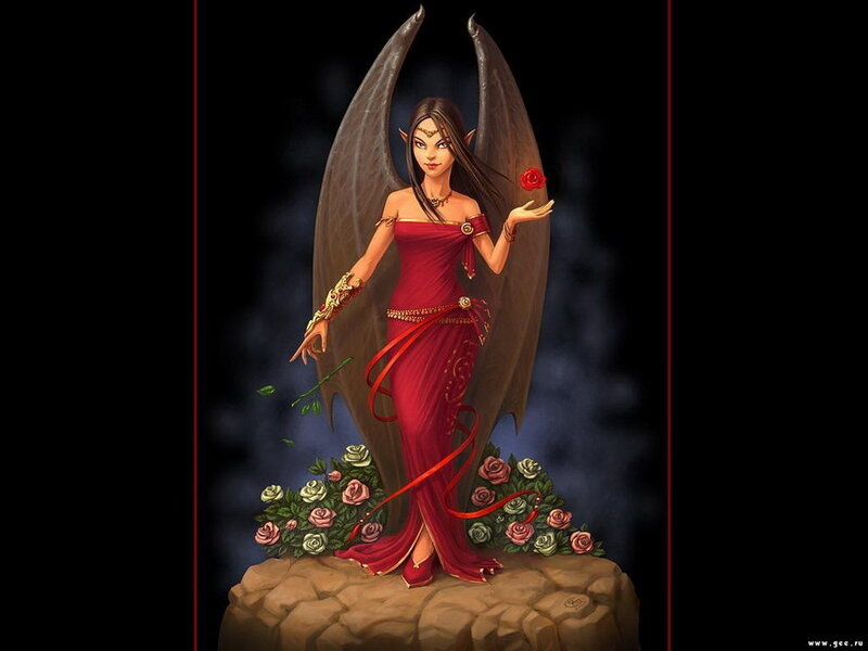 angelic figure with red dress