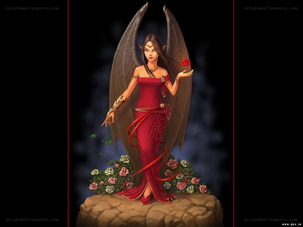 angelic figure with red dress