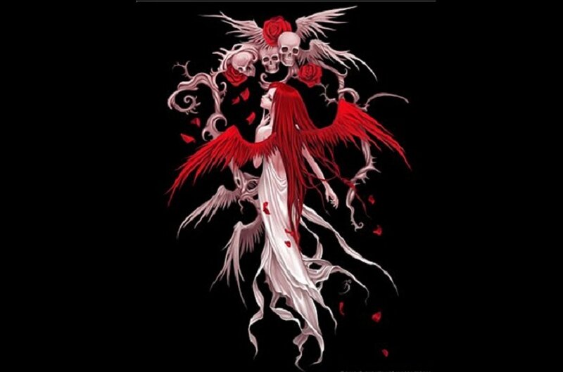 Angelic Figure with Red Wings — Black
