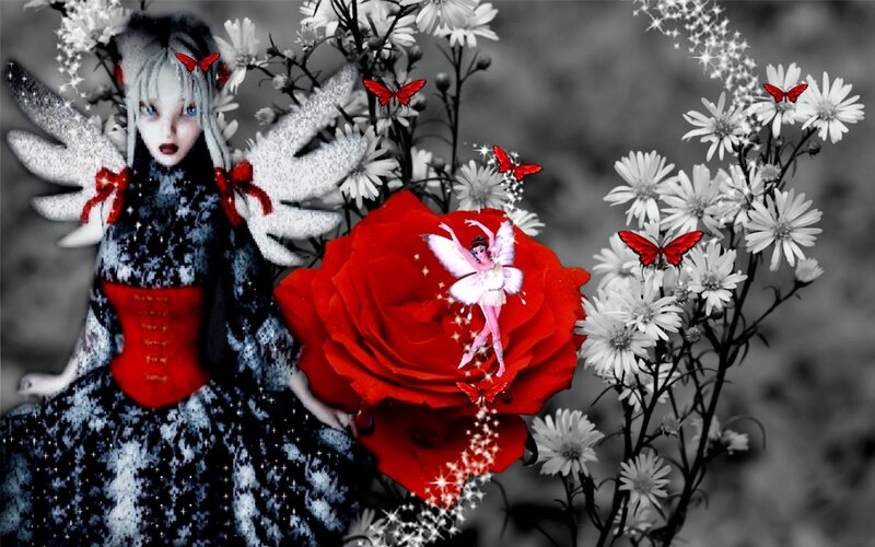 Angelic Figure with Rose — Red