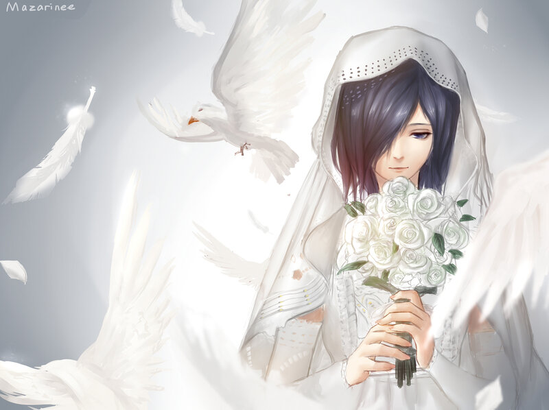Angelic Figure with Roses — White