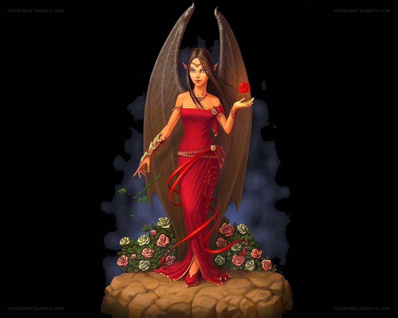 angelic figure with roses