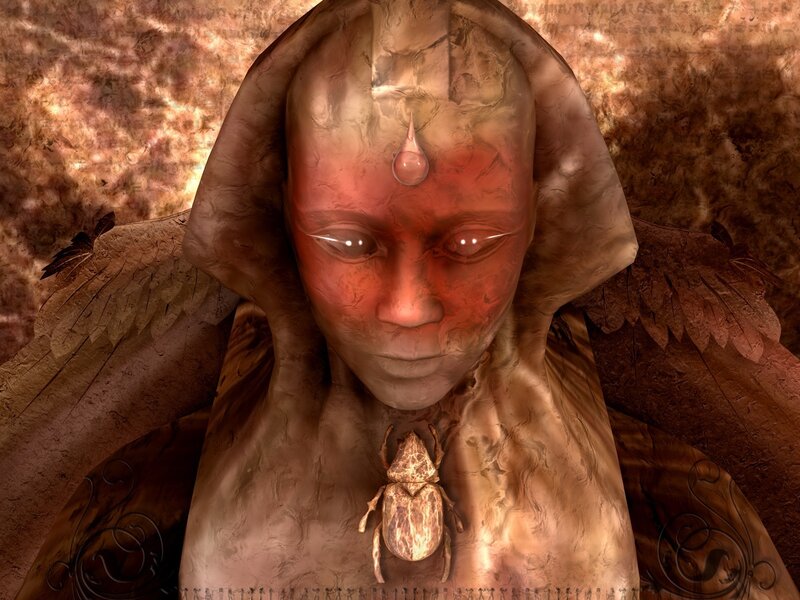 angelic figure with scarab beetle
