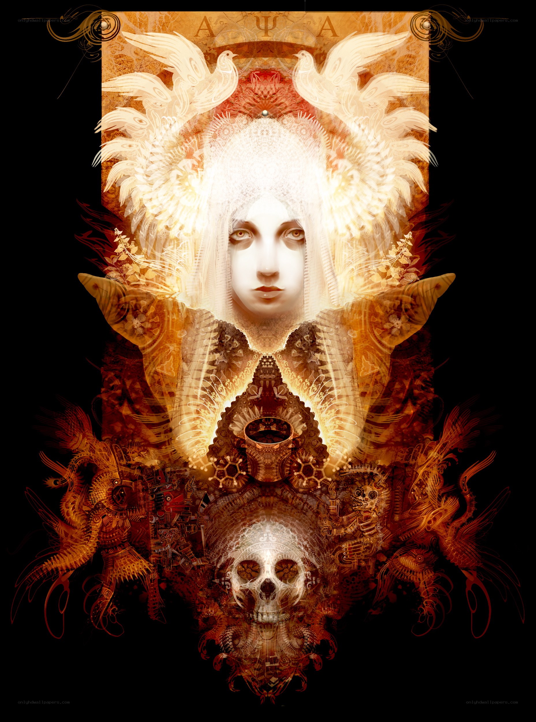 angelic figure with skull and gears