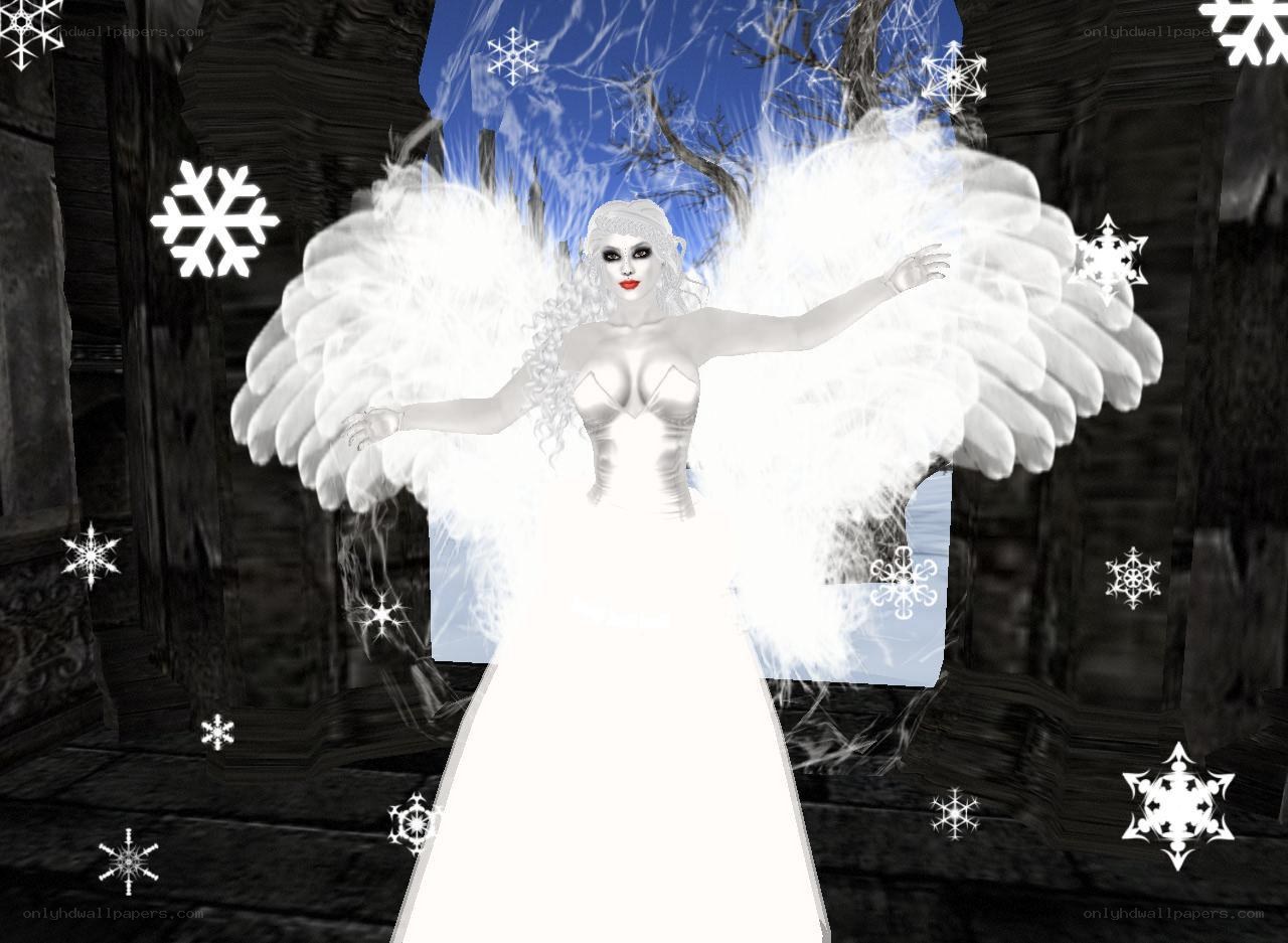 angelic figure with snowflakes