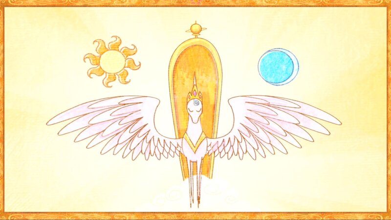 angelic figure with sun and moon