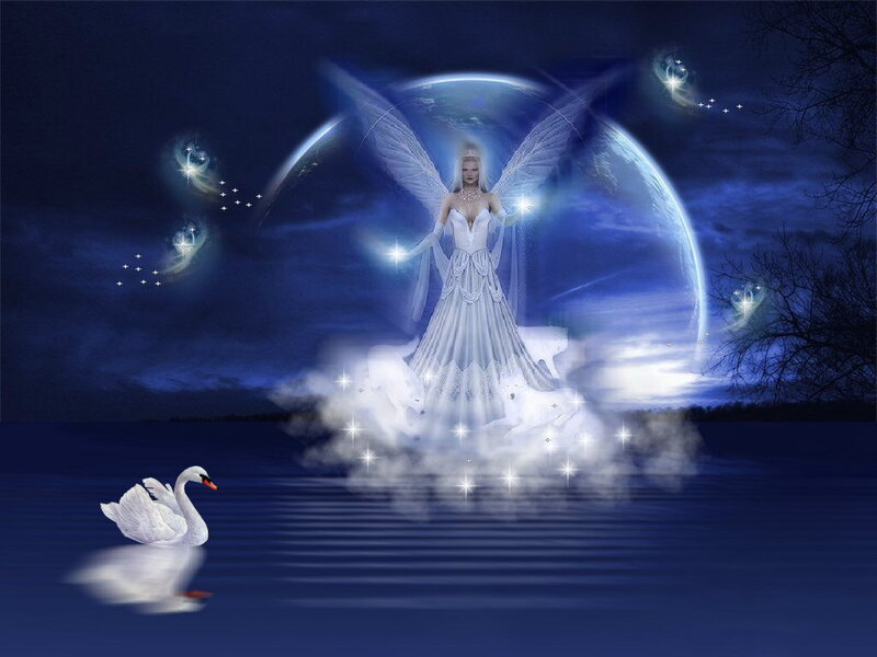 Angelic Figure with Swan — Blue
