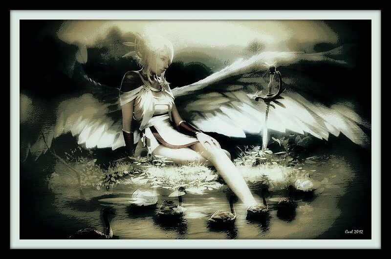 Angelic Figure with Swans — White