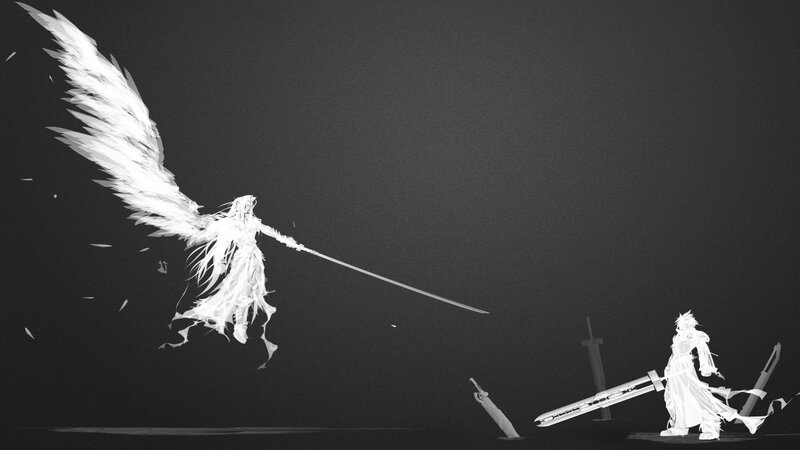 Angelic Figure with Sword — Black, Dramatic, Night