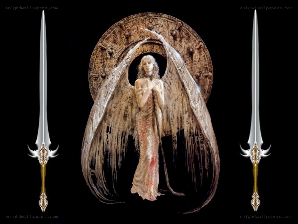 angelic figure with swords