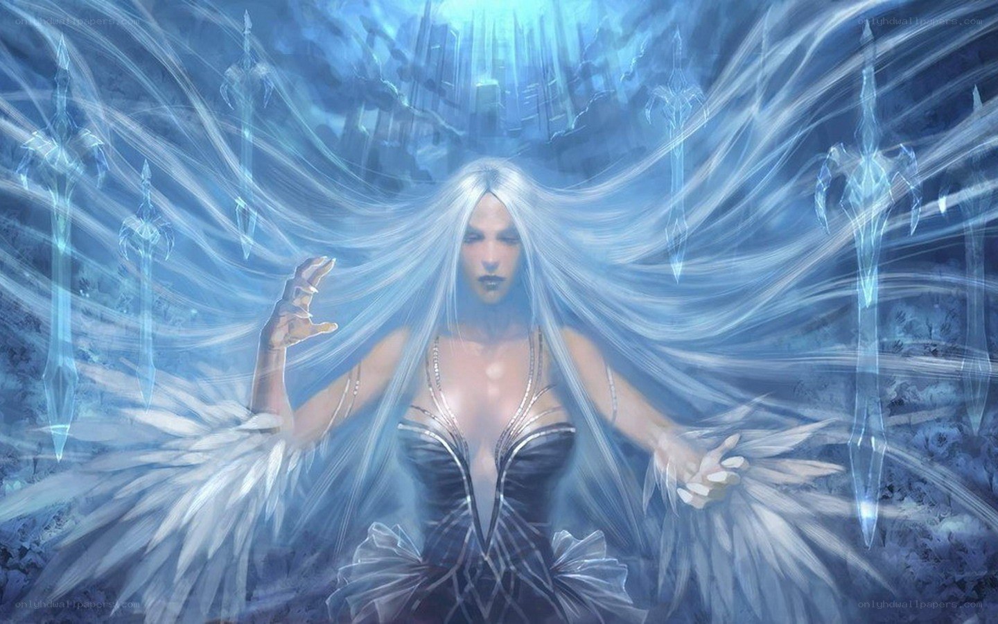 angelic figure with swords
