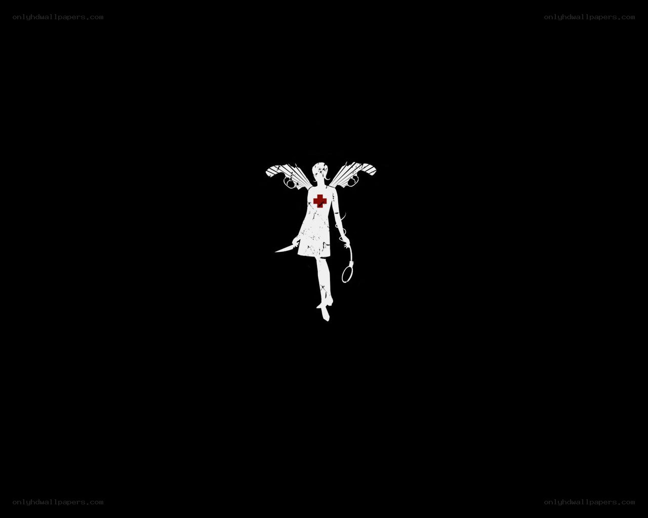 angelic figure with weapons