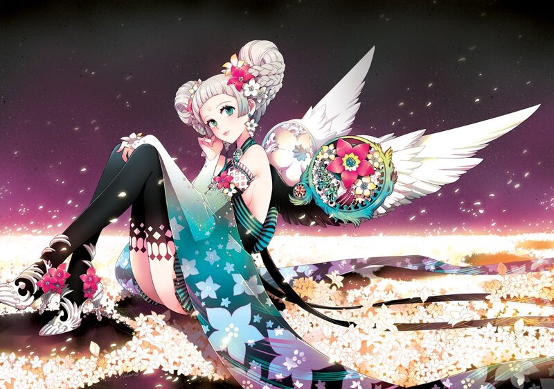 angelic figure with wings and flowers