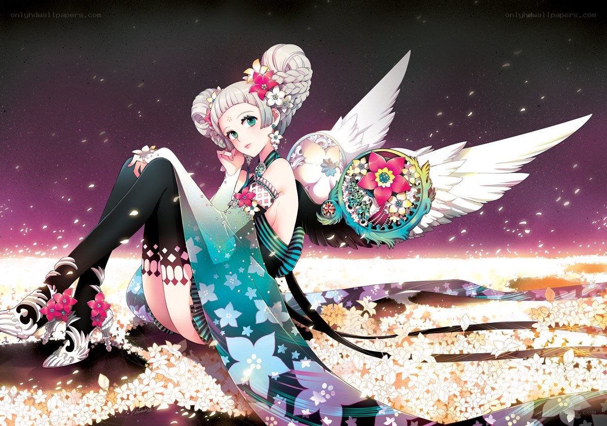 angelic figure with wings and flowers