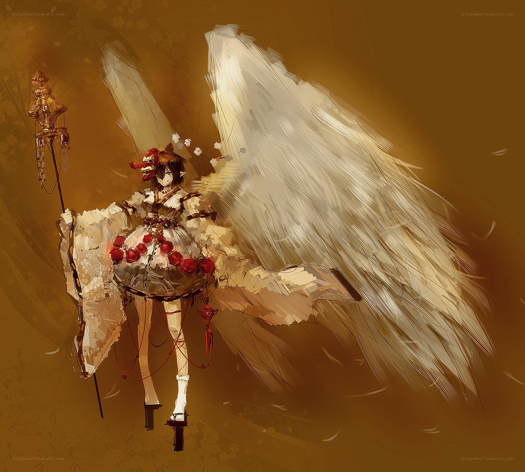 angelic figure with wings and staff