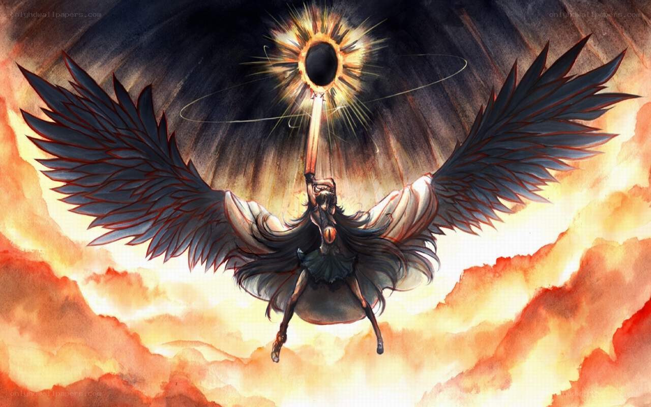 angelic figure with wings and sword