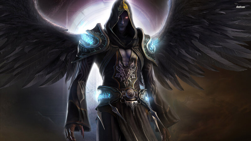 Angelic Figure with Wings — Black, Dramatic, Digital Art, Hooded Cloak