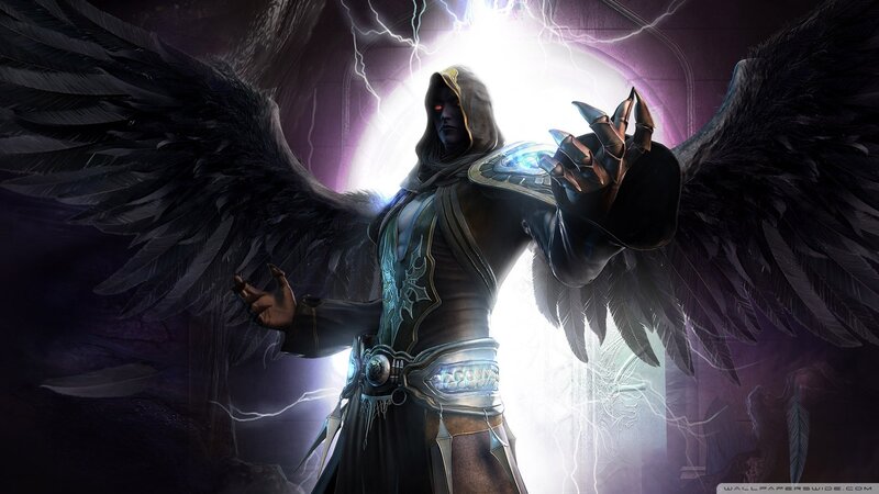 Angelic Figure with Wings — Black, Dramatic, Digital Art, Lightning