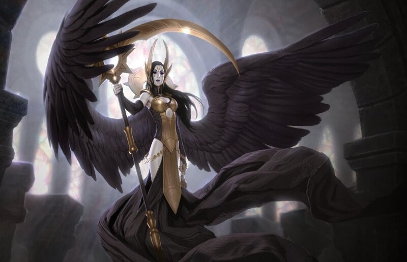Angelic Figure with Wings — Black, Dramatic, Digital Art, Staff, Armor