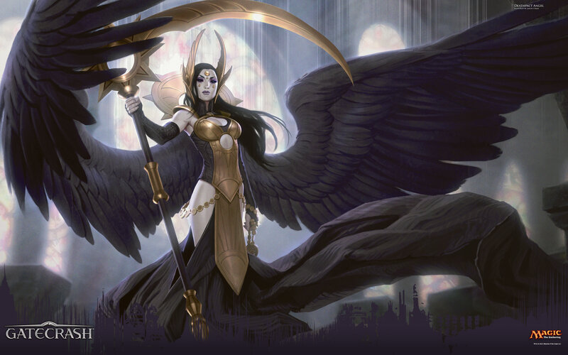 Angelic Figure with Wings — Black, Dramatic, Digital Art, Staff