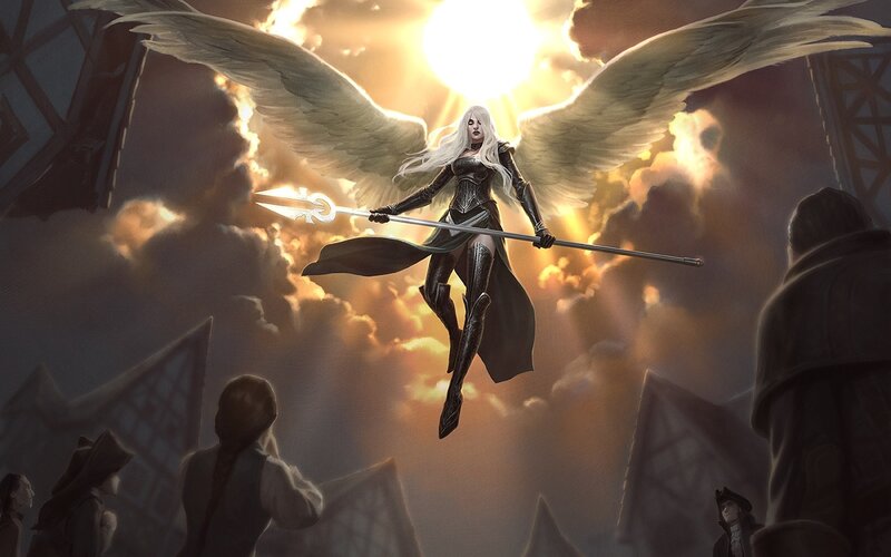 Angelic Figure with Wings — Black, Dramatic, Sunset, Digital Art