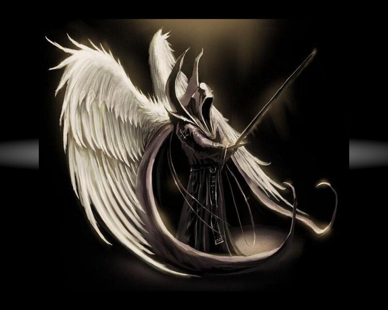 Angelic Figure with Wings — Black, Dramatic