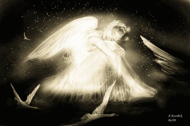Angelic Figure with Wings — Black, Serene, Night