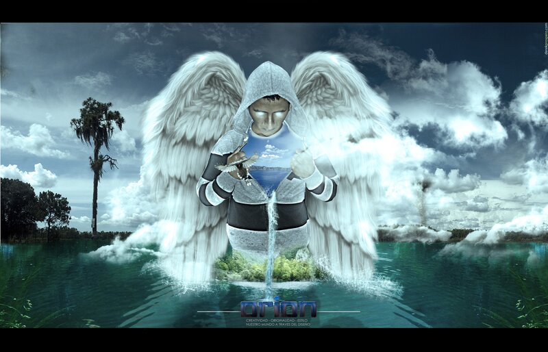 Angelic Figure with Wings — Blue, Dramatic, Afternoon