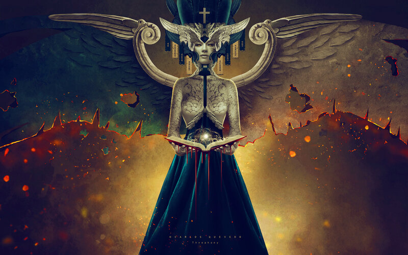 Angelic Figure with Wings — Blue, Dramatic, Digital Art, Book