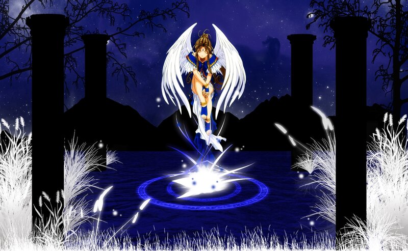 Angelic Figure with Wings — Blue, Dramatic, Night, Anime