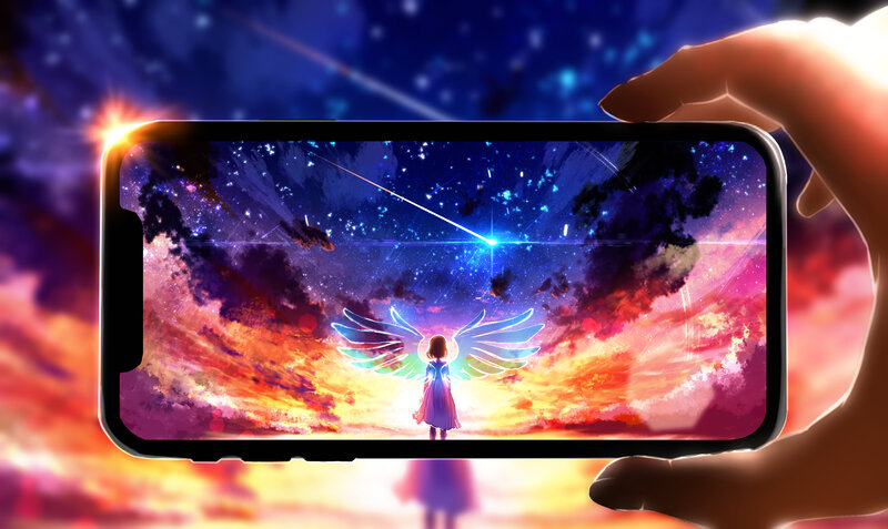 Angelic Figure with Wings — Blue, Dramatic, Night, Digital Art, Hand