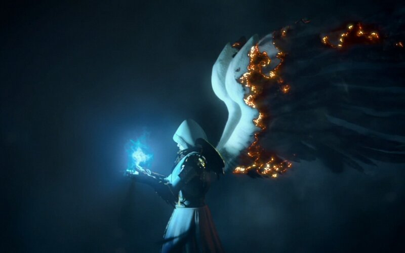 Angelic Figure with Wings — Blue, Dramatic, Night, Digital Art, Magic, Darkness
