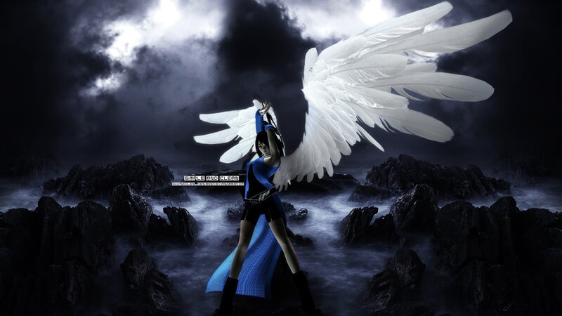 Angelic Figure with Wings — Blue, Dramatic, Night, Digital Art, Rocks