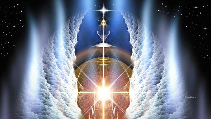 Angelic Figure with Wings — Blue, Dramatic, Night, Digital Art, Stars, Light Beams