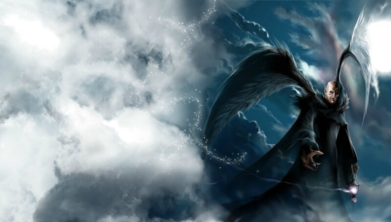 Angelic Figure with Wings — Blue, Dramatic, Night, Digital Art