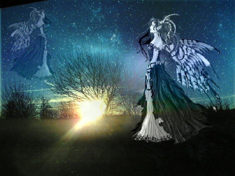 Angelic Figure with Wings — Blue, Dramatic