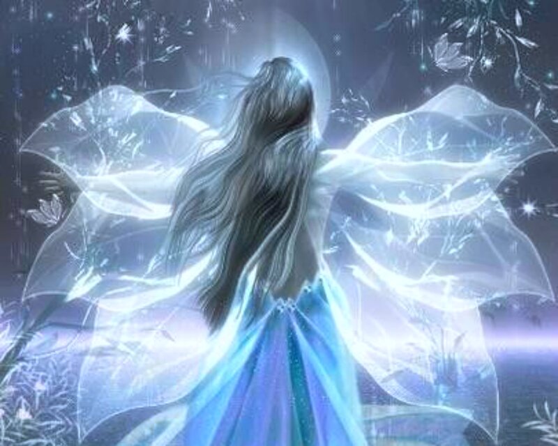 Angelic Figure with Wings — Blue, Ethereal, Night