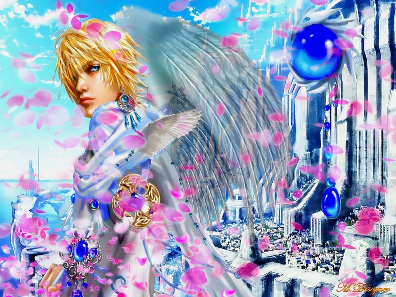 Angelic Figure with Wings — Blue, Fantasy, Digital Art