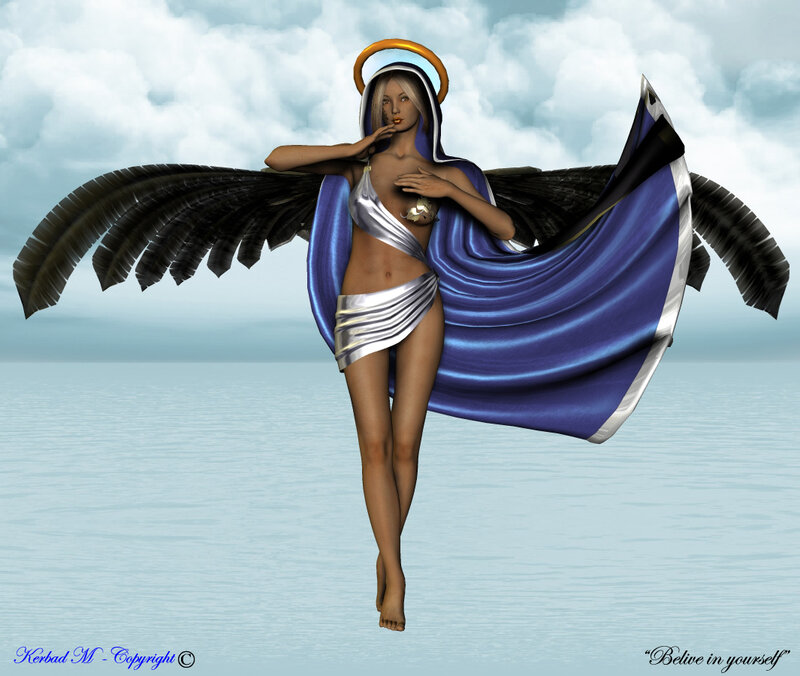 Angelic Figure with Wings — Blue, Serene, 3d Render, Halo